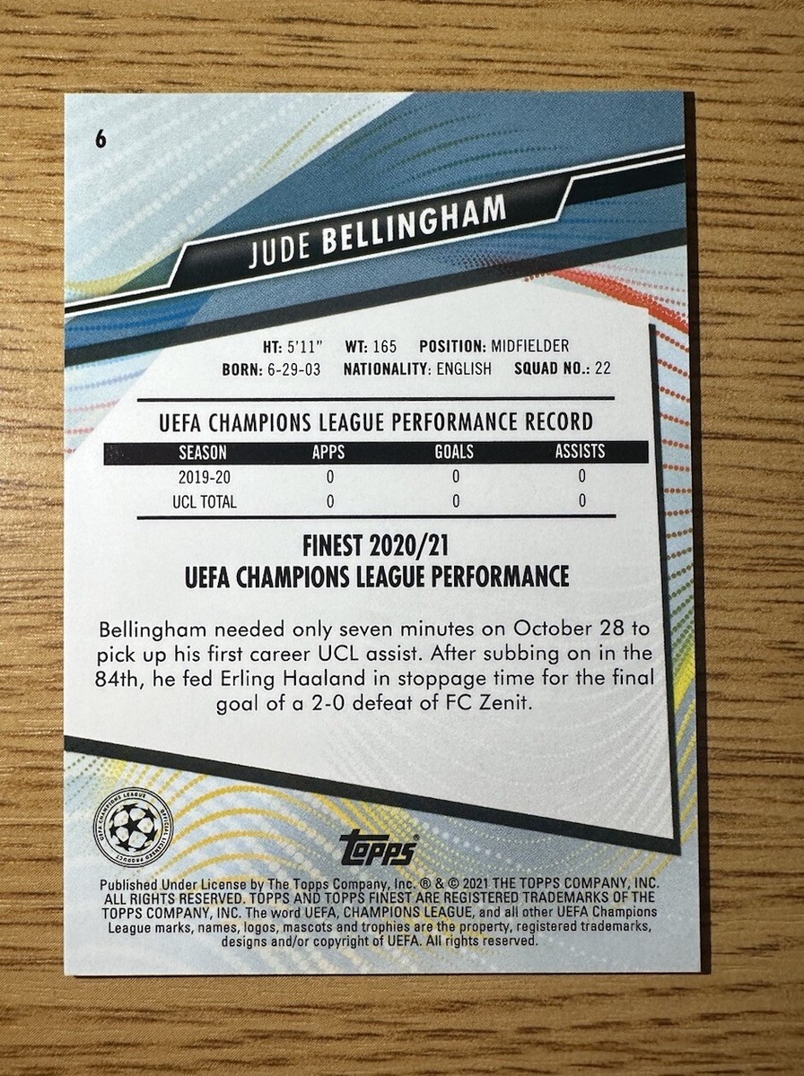 2020-21 Topps Finest Jude Bellingham Rookie RC #6 BVB