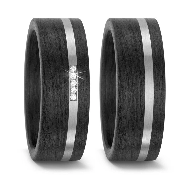 Paar Trauringe Eheringe Verlobungsringe Carbon Titanringe Partnerringe + Gravur - Bild 2 von 4