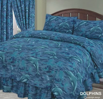 DOLPHIN BLUE SEA OCEAN WAVES NAVY SPLASH DUVET QUILT COVER BEDDING SET