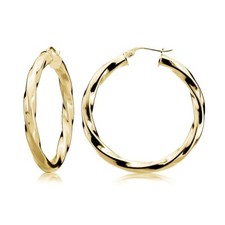 Gold Tone over Sterling Silver 3.5mm Twist Design Round Hoop Earrings, 30mm