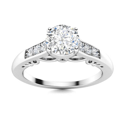 5 MM Round Moissanite 925 Sterling Silver Solitaire Side Accents Women Ring