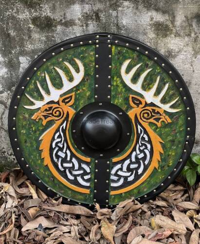 Escudo vikingo de madera medieval hecho a mano tallado 24'' pulgadas escudo... - Imagen 1 de 7