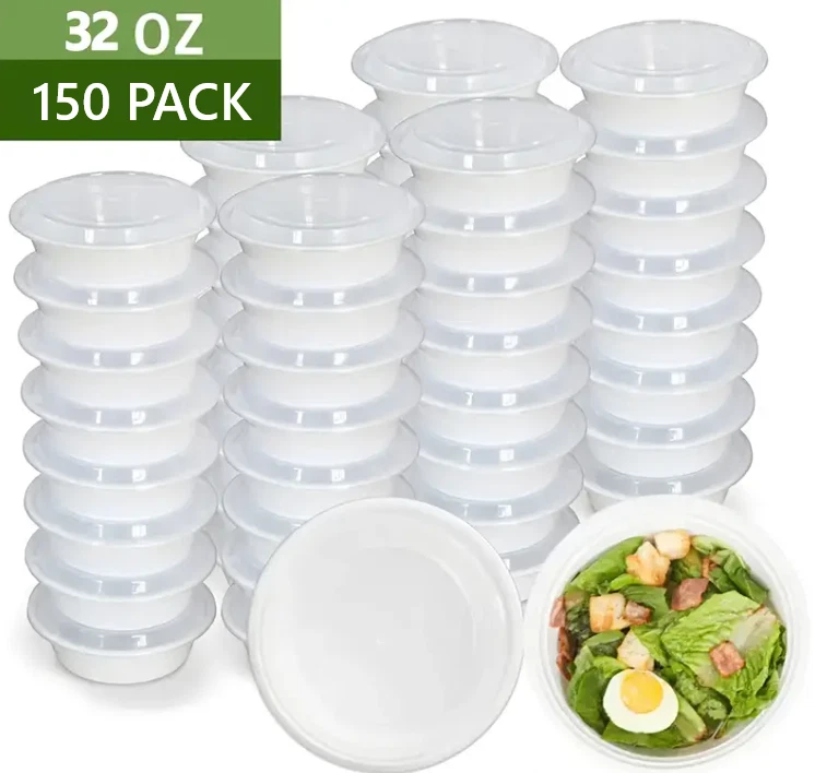 150 Sets Meal Prep Containers with Lids Disposable Take Out Food Container 32 OZ