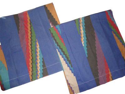 VINTAGE STEVENS SANS REPASSAGE SOUTHWESTERN BLUE GREEN TAN (2) KING PILLOWCASES