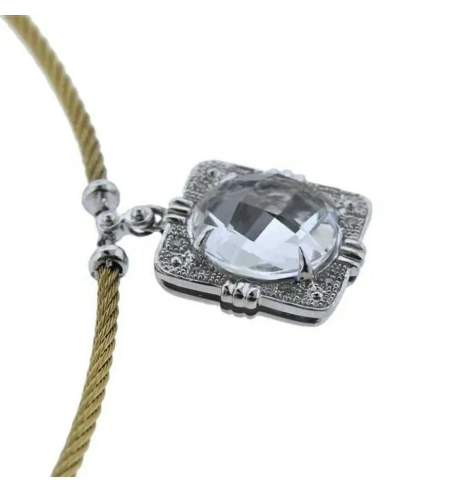 Collar colgante Charriol oro 18k acero diamante topacio blanco venta al por menor $1750 Foto 2 de 4