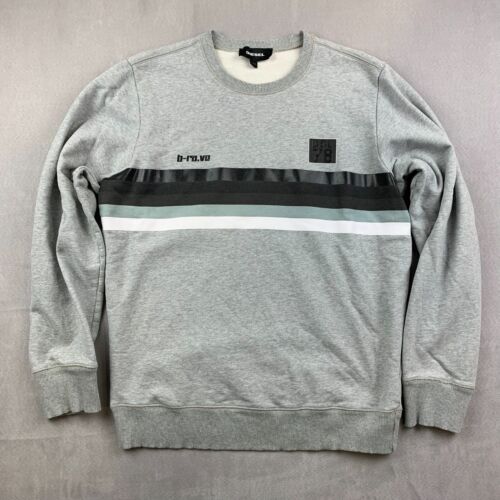 Diesel Mens Sweater Large Gray Heather Crewneck Long Sleeve Chest Stripes Brave