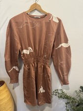 Zara Matisse midi printed dress, M, brown & white, long slv, pockets. Excl. Cond