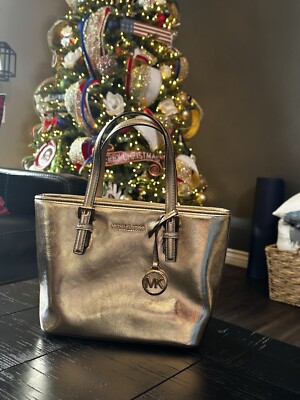 Michael Kors Jet Set Primrose Metallic Carryall Top Zip Tote Bag