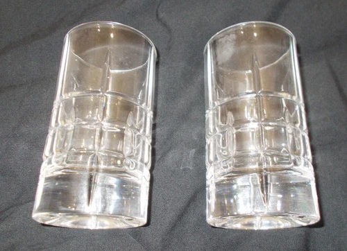 2 Rare 3 5/8" Ralph Lauren Cocktail Party Plaid Crystal Shot Glasses Signed RRL