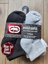 New 11 Pair Ecko Unltd kids Sport-style Qtr Cut Comfort Style Socks sze 4 1/2-8
