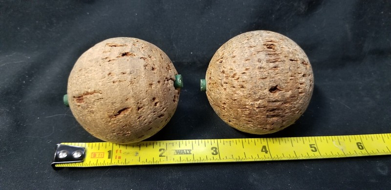 2 Vintage Natural Cork Round Ball Fishing Floats Bobbers