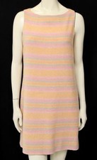 CHANEL - Pastel Pink & Yellow Stripe Wool Knit Crochet Shift Dress 00C Sz 40