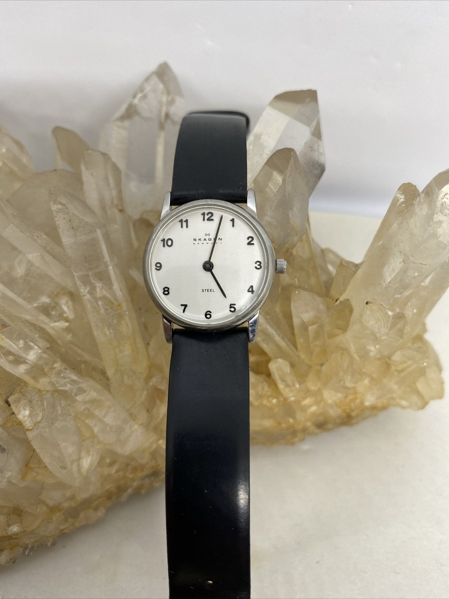 Ladies Black Leather Band Skagen Steel Watch With New  display picture 2
