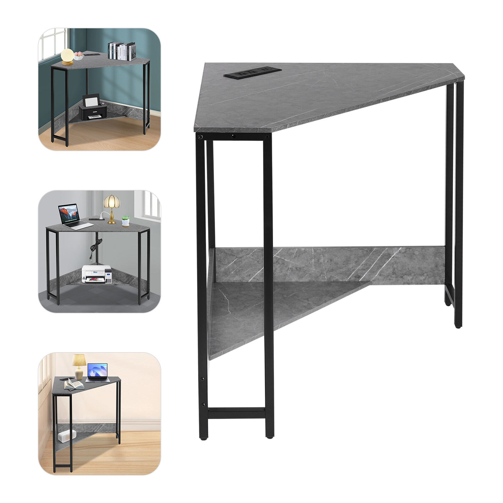 Small Computer Desk with Outlet Home Office Desk Free Standing Corner Desk
