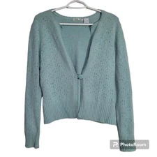 VNTG Silk & Angora Rabbit Hair Blend Cardigan Sweater size L