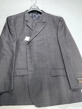 Mens Bergamo Brown Check Wool 2 Piece Suit Size 52L 48W NEW