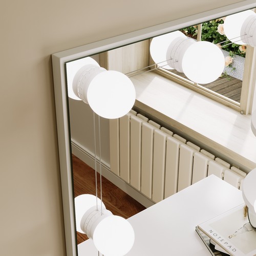 LED Dressing Table White Mirror Vanity Makeup Desk with Stool Drawer & Shelves - Picture 11 of 13