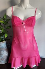Vtg 90's Victoria Secret Pink Sheer Ruffled Hem Lingerie Babydoll Night Dress M