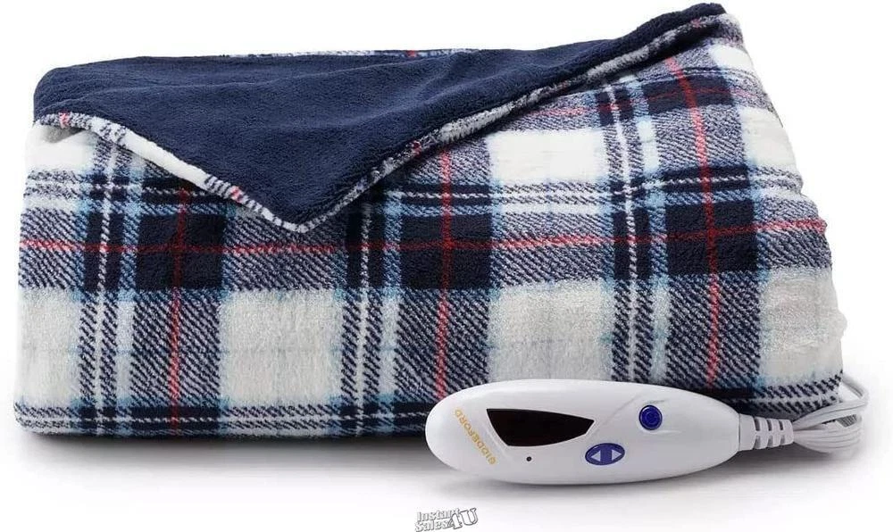 Biddeford Microplush Electric Heated Warming Throw Blanket Blue Plaid  Washable | eBay