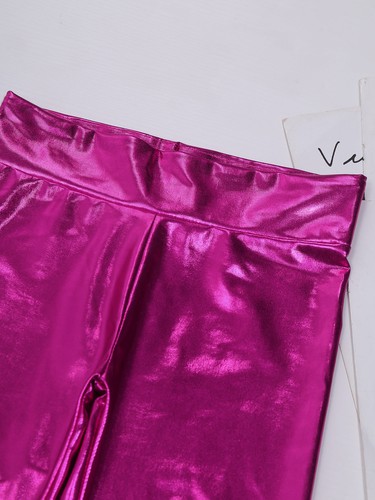 Kids Shiny Metallic Flare Pants Girls High Waist Ruffle Hem Bell-Bottom Pants - Picture 33 of 66