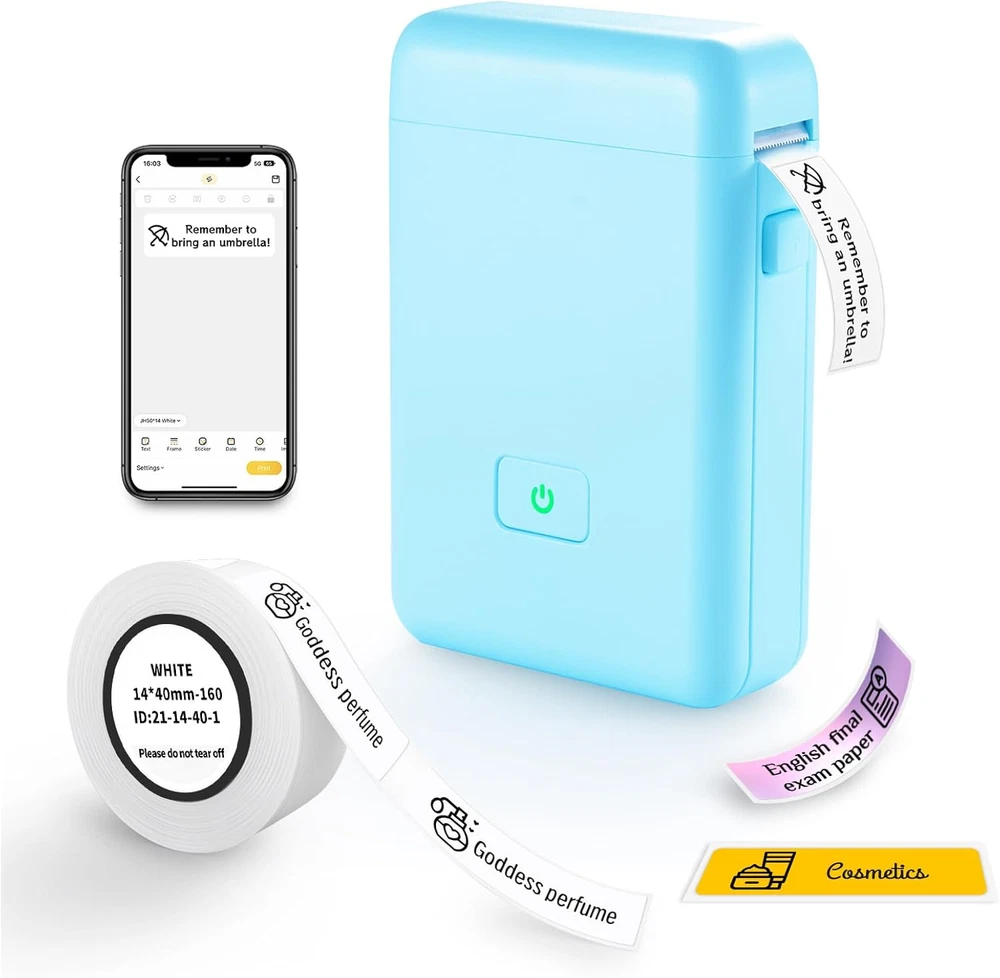 HP2 Portable Bluetooth Label Maker with Tape for Home & Office Organization