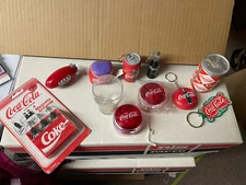 Coca Cola Brand Merchandise Lot Keychains Magnets Bean Ball Glass And Ornament