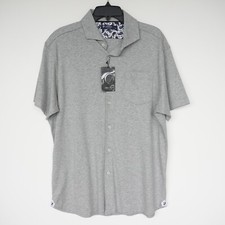 Cremieux Men's Short-Sleeve Shirt L Gray Solid Monte Carlo Collection NWT 85