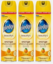 3 PLEDGE Orange Clean Furniture Polish Spray Dust Shine Protect 9.7 oz 72373 NEW