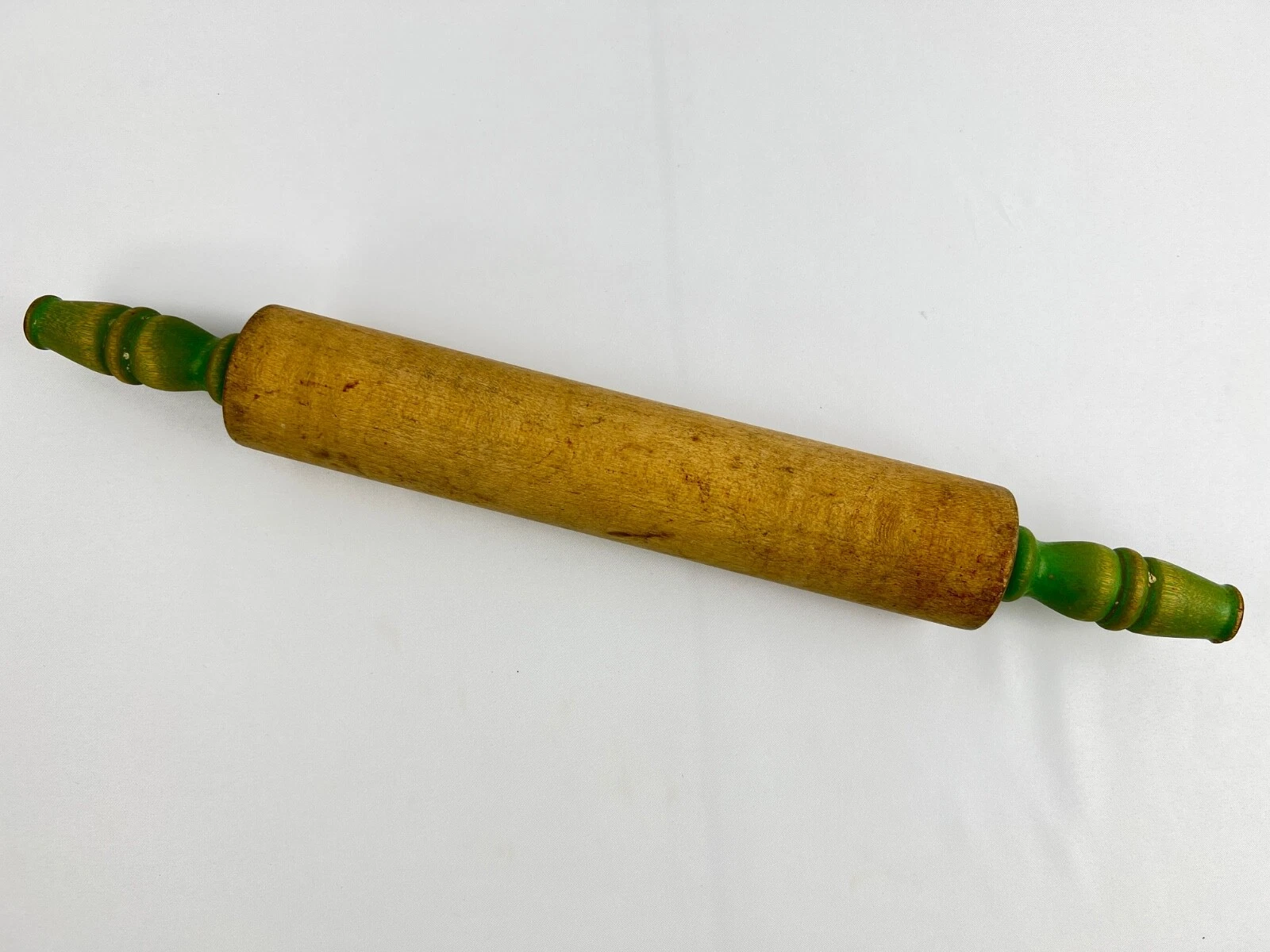 Vintage Wooden Rustic Farmhouse Primitive Bakers Rolling Pin Green Handle 16"