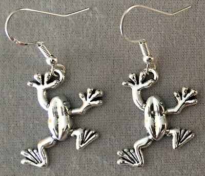TREE FROG EARRINGS - Pewter with Sterling Silver Ear Wires TROPICAL RAINFOREST