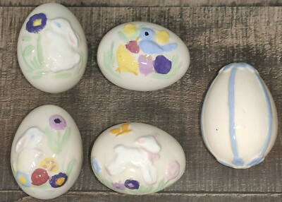 5 Vintage Ceramic Easter Eggs 2¼'' Tall/Long Flat Laying Easter Decorations