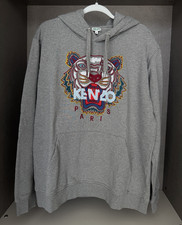 KENZO Paris Tiger Embroidered Graphic Pullover Hoodie Gray Men's XL