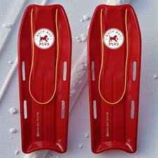 2 Pack Red Snow Sled with Pull Rope 47" Plastic Downhill Winter Toboggan Sled