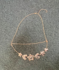 Vintage Gold Tone Hammered Heart Star Flower Double Layer Charm chain belt 36"