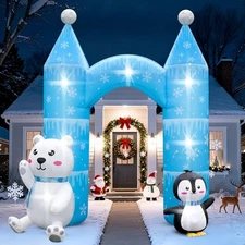 10FT Christmas Penguin Polar Bear Inflatable Arch Polar Bear and Penguin