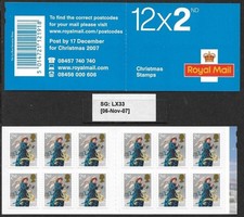 GB 2007 £2,88 Folleto de Navidad, 12 x 2º Autoadhesivo, De La Rue. S.G. LX33