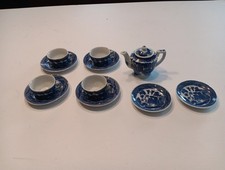 Vintage 11 Piece, Miniature Blue Willow Tea Set, Childs, Dolls, No Chips, Japan