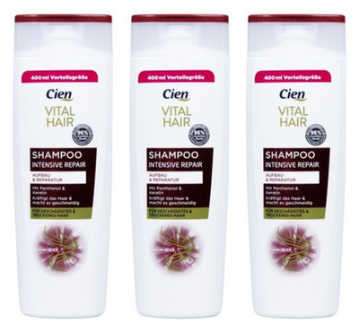 3x 400ml Cien VITAL HAIR Shampoo INTENSIVE REPAIR für geschädigtes Haar Aufbau