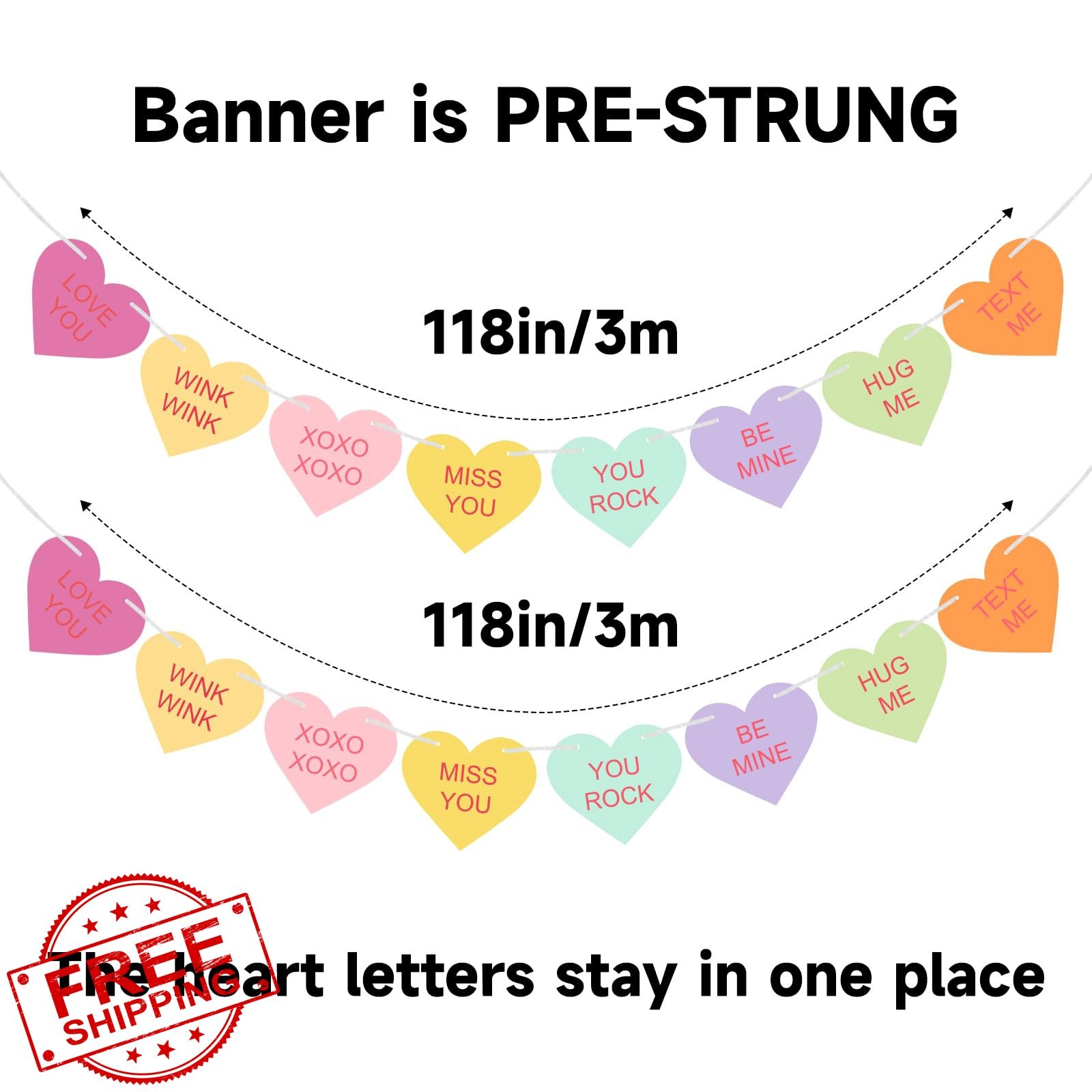 Conversation Hearts Garland Banner Multicolor Pre-Strung Valentine thumbnail 2