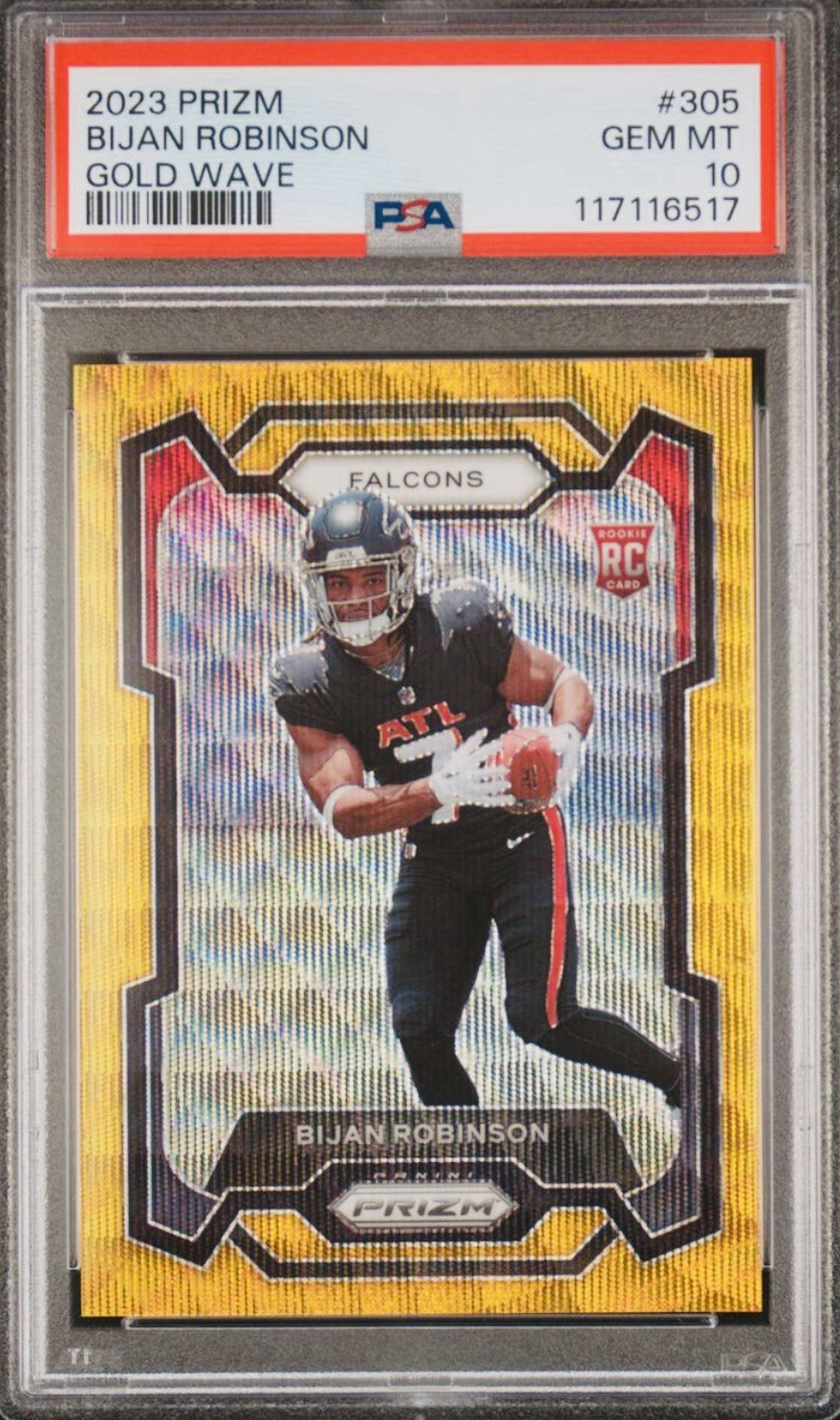 2023 Panini Prizm Bijan Robinson Rookie RC Gold Wave /10 #305 PSA 10 POP 1 SSP