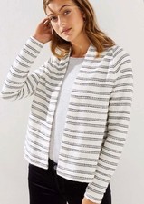 64.50 NWT Ann Taylor Loft Off White W/ Grey Black Stripes Open Cardigan XXS