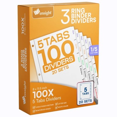 3 Ring Page Dividers Bulk, 1/5 Cut Tab Dividers, 100 Per Box - Divider Pages ...
