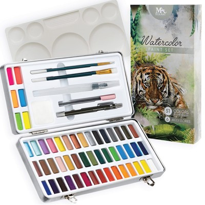 - Watercolor paint set 51 Vibrant Colors + accessories - For beginners & prof...