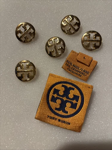 5 bottoni di ricambio TORY BURCH 1'' logo ritagliato oro e etichetta marca nome