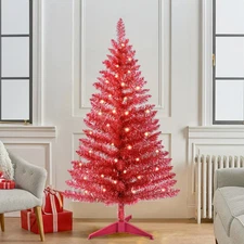 4ft Artificial Red Halloween Christmas Tree Lighted Small Xmas Tree w/50 Light