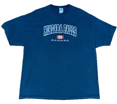 Vintage Niagara Falls Canada Flag T Shirt 2XL Y2K Blue Short Sleeve Souvenir Tee