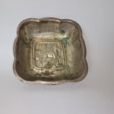Antique International Silver Co 8148 Trinket Dish, Gazelle Stag Silverplate Bowl