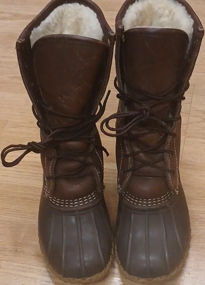 L.L. Bean Brown Leather Rubber Faux Fur Lined Mid-Calf Snow Boots Unisex 7M
