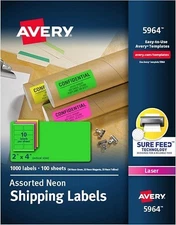 Neon Shipping Labels 2x4in labels Matte Assorted 1000/BX - 1EA