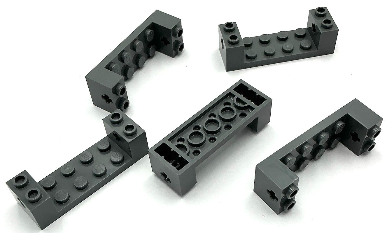 Lego 5 New Dark Bluish Gray Technic Bricks Blocks x 6 x 1 1/3 Axle Holes Parts